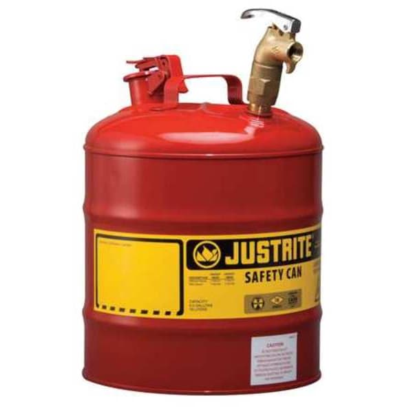 Justrite Safety Can, Galvanized Steel, 5 gal, Red, 11 3/4 in Dia., Flammables - 7150157