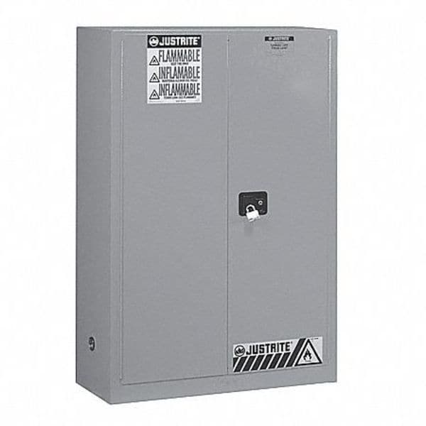 Justrite Flammable Liquid Safety Cabinet, 45 gal, 2 Shelves, Galvanized Steel, 43 in W x 65" H x 18 in D - 894523