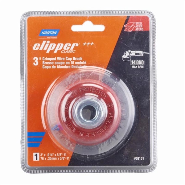 Tool Time 3 in. Clipper Crimped Wire Cup Brush - Carbon Steel 14000 rpm - TO3307351