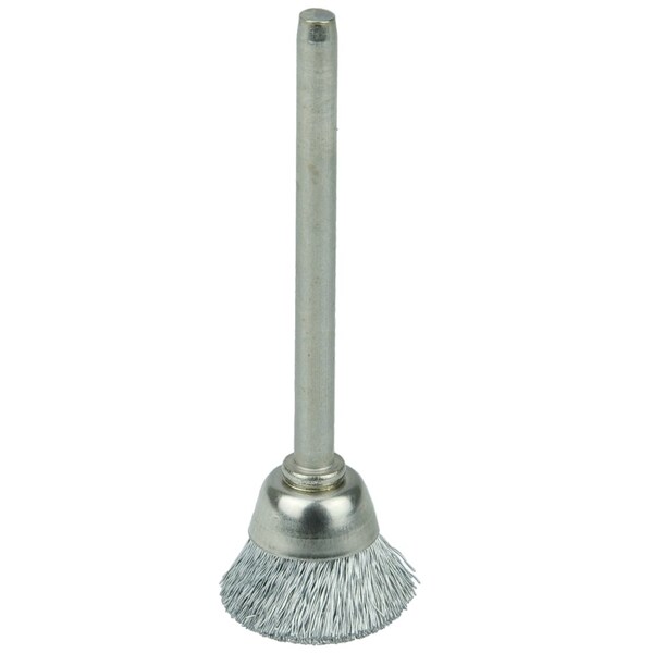 Weiler 5/8" Miniature Wire Cup Brush, .003" Steel Fill, 1/8" Stem - 26071