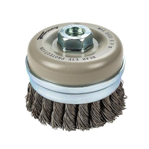 Forney Command PRO Cup Brush, Knotted with Bridle, 4 in x .020 in x 5/8 in-11 - 72832