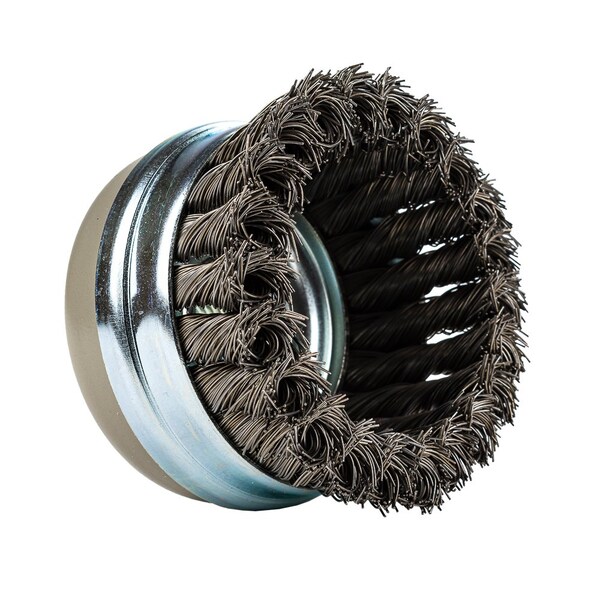 Forney Command PRO Cup Brush, Knotted with Bridle, 4 in x .020 in x 5/8 in-11 - 72832