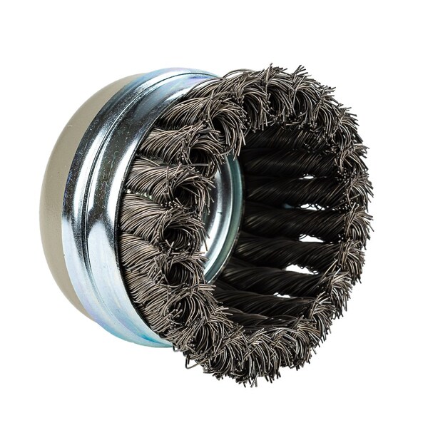 Forney Command PRO Cup Brush, Knotted with Bridle, 4 in x .020 in x 5/8 in-11 - 72832