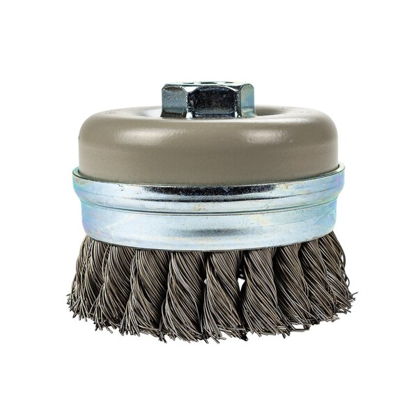 Forney Command PRO Cup Brush, Knotted with Bridle, 4 in x .020 in x 5/8 in-11 - 72832