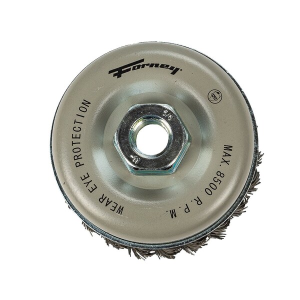 Forney Command PRO Cup Brush, Knotted with Bridle, 4 in x .020 in x 5/8 in-11 - 72832