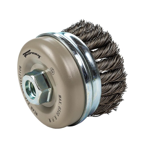 Forney Command PRO Cup Brush, Knotted with Bridle, 4 in x .020 in x 5/8 in-11 - 72832
