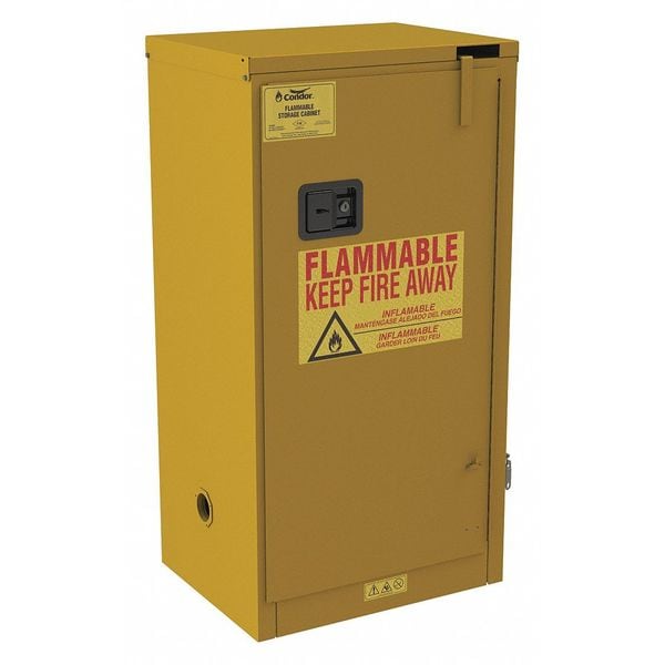 Condor Flammable Safety Storage Cabinet, Recessed Pull Handle, Yellow, 1 Shelves - 491M63