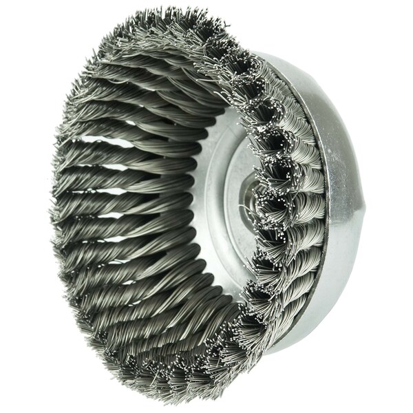 Weiler 6" Single Row Knot Wire Cup Brush .023" Steel Fill 5/8"-11 UNC Nut - 12816