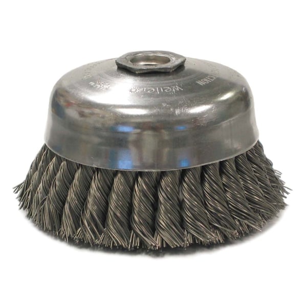 Weiler 6" Single Row Knot Wire Cup Brush .023" Steel Fill 5/8"-11 UNC Nut - 12816