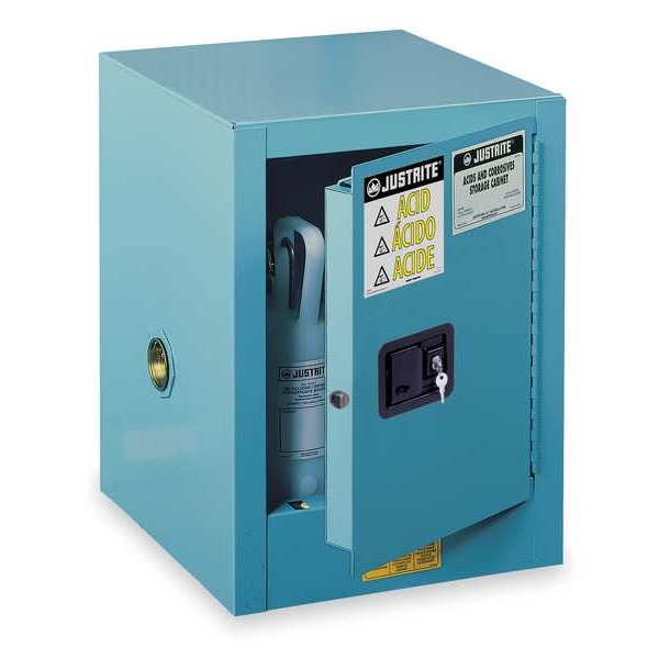 Justrite Corrosives Safety Cabinet, 4 gal, 1 Shelves, Steel, 17 in W x 22 in H x 17 in D, Blue - 890402