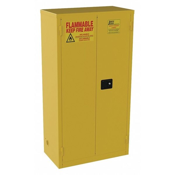 Jamco Flammables Safety Cabinet, 44 gal, 3 Shelves, Steel, 34 in W x 65 in H x 18 in D, Yellow - BS44YP