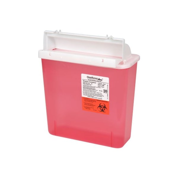 Oakridge Products-113906 Oakridge Products 5 Quart Sharps Container w/ Horizotal Drop Lid, M-Style, Red - 0354-150M