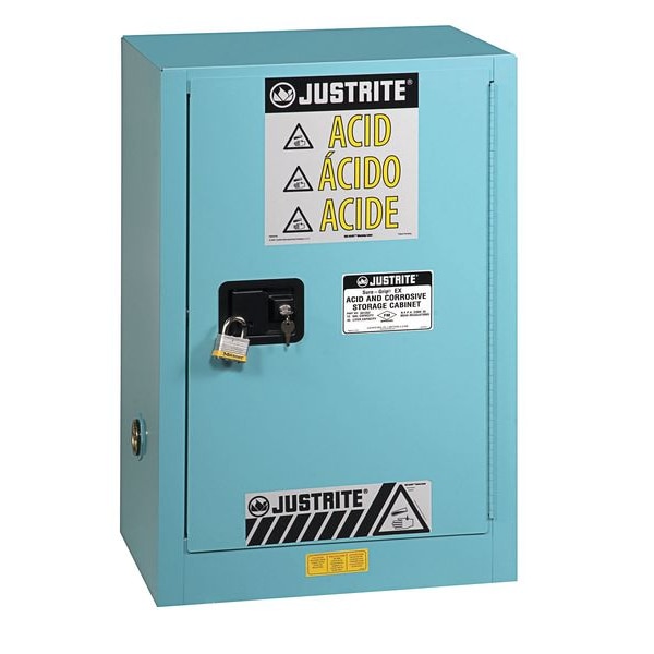 Justrite Corrosives Safety Cabinet, 12 gal, 1 Shelves, Steel, 23 1/4 in W x 35 in H x 18 in D, Blue - 891202