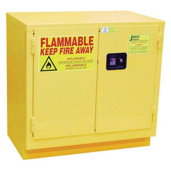 Jamco Flammables Safety Cabinet, 22 gal, 1 Shelves, Steel, 36 in W x 35 in H x 22 in D, Yellow - BK22YP