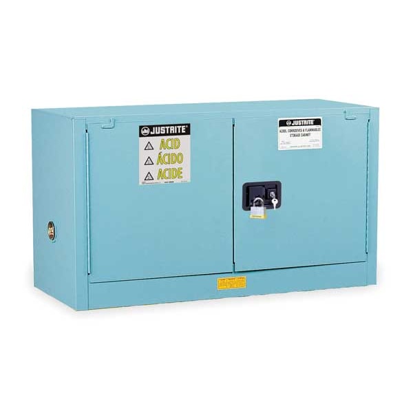 Justrite Corrosives Safety Cabinet, 17 gal, 1 Shelves, Steel, 43 in W x 24 in H x 18 in D, Blue - 891722