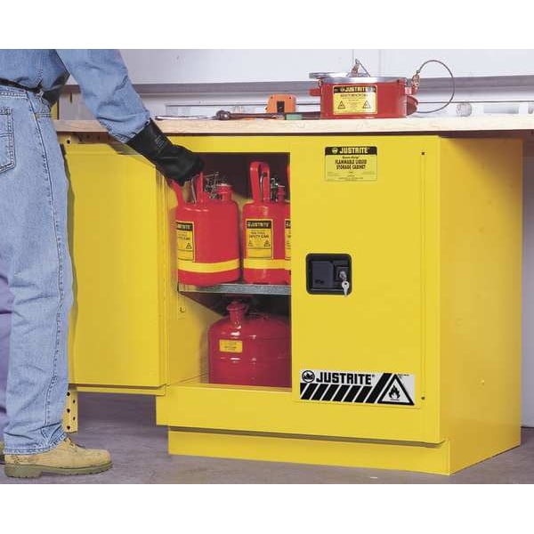 Justrite Flammables Safety Cabinet, 22 gal, 1 Shelves, Steel, 35 in W x 35 in H x 22 in D, Yellow - 892300
