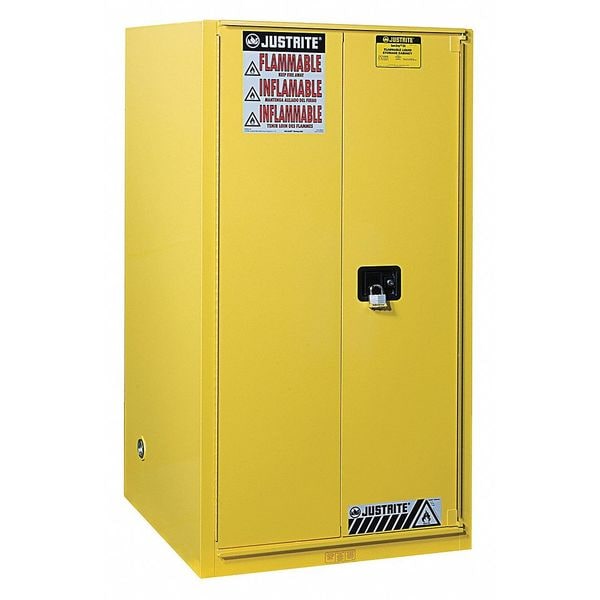 Justrite Flammables Safety Cabinet, 96 gal, 5 Shelves, Steel, 34 in W x 65 in H x 34 in D, Yellow - 896030