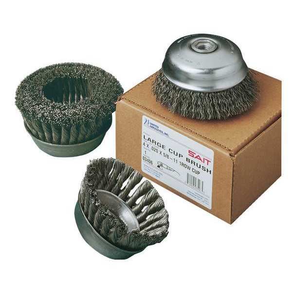 United Abrasives/Sait SAIT 06551 Crimped Wire Large Cup Brushes (Carbon Steel), 4" Dia x .020" Wire Size x 5/8-11" Arbor, 1-Pack - 06551