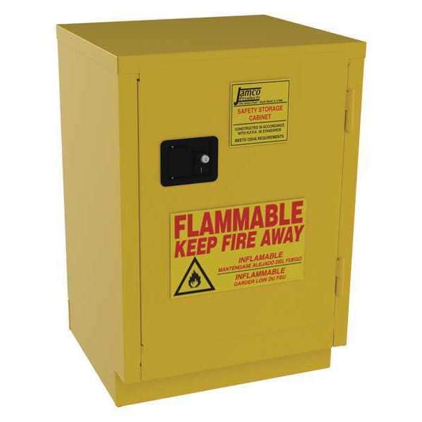 Jamco Flammables Safety Cabinet, 12 gal, 1 Shelves, Steel, 24 in W x 35 in H x 22 in D, Yellow - BT12YP