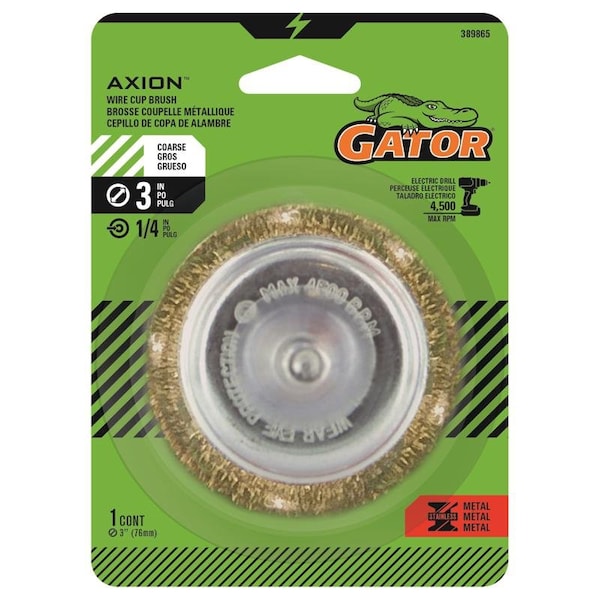 Gator Gator 3 in. Coarse Crimped Wire Cup Brush Brass Coated Steel 4500 rpm 1 pc - 389865