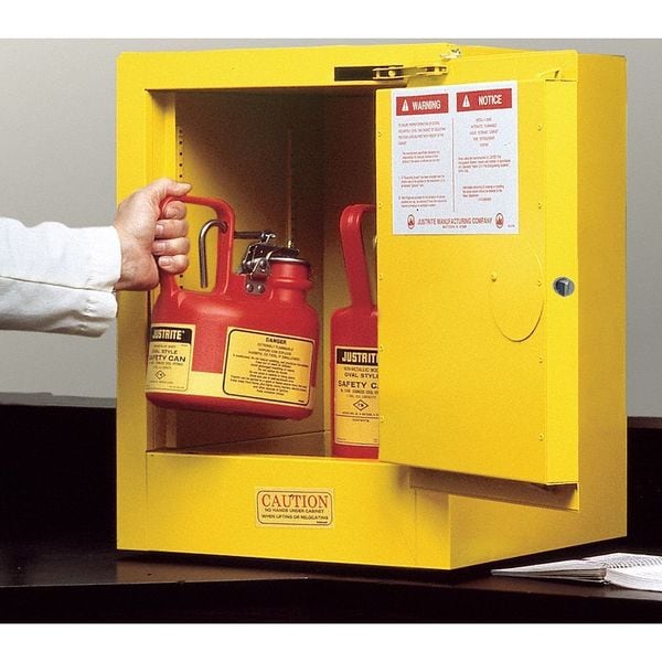 Justrite Flammables Safety Cabinet, 4 gal, 1 Shelves, Steel, 17 in W x 22 in H x 17 in D, Yellow - 890420