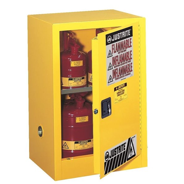 Justrite Flammables Safety Cabinet, 4 gal, 1 Shelves, Steel, 17 in W x 22 in H x 17 in D, Yellow - 890420