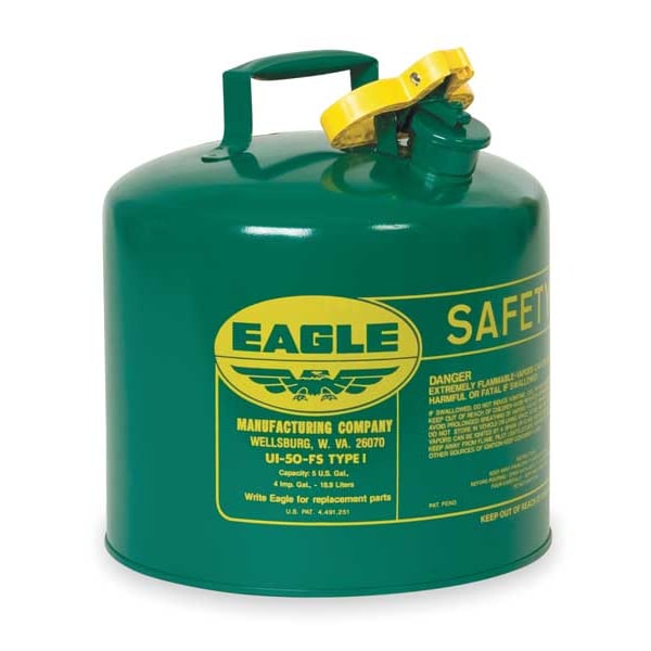 Eagle Mfg Safety Can, Galvanized steel, 5 gal, Green, 12 1/2 in Dia., Oil - UI50SG