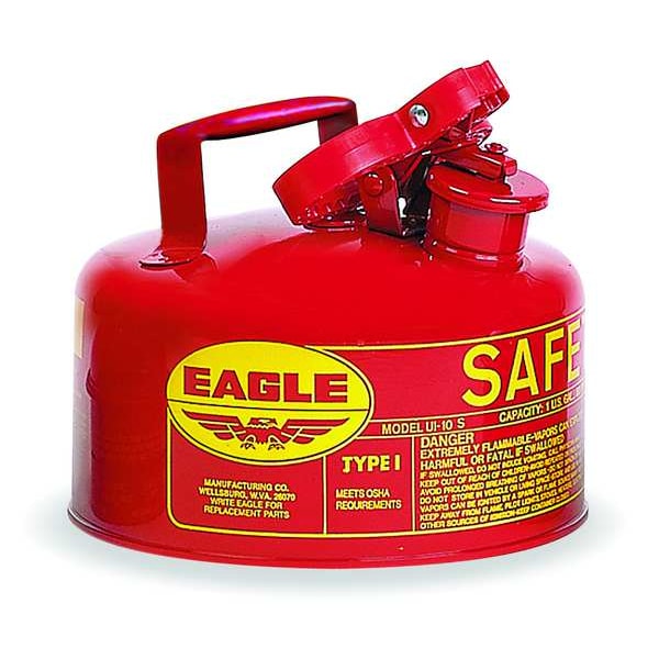 Eagle Mfg Safety Can, Galvanized steel, 1 gal, Red, 9 in Dia., Flammables - UI10S