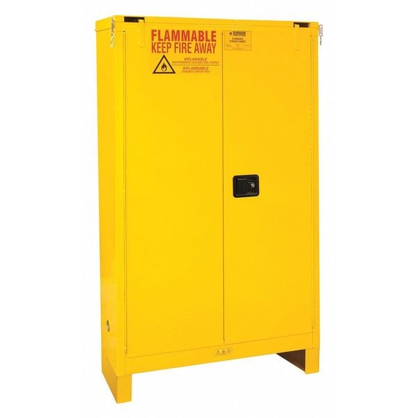 Durham Mfg Flammables Safety Cabinet, 45 gal, 2 Shelves, Steel, 43 in W x 72 1/2 in H x 18 in D, Yellow - 1045SL-50