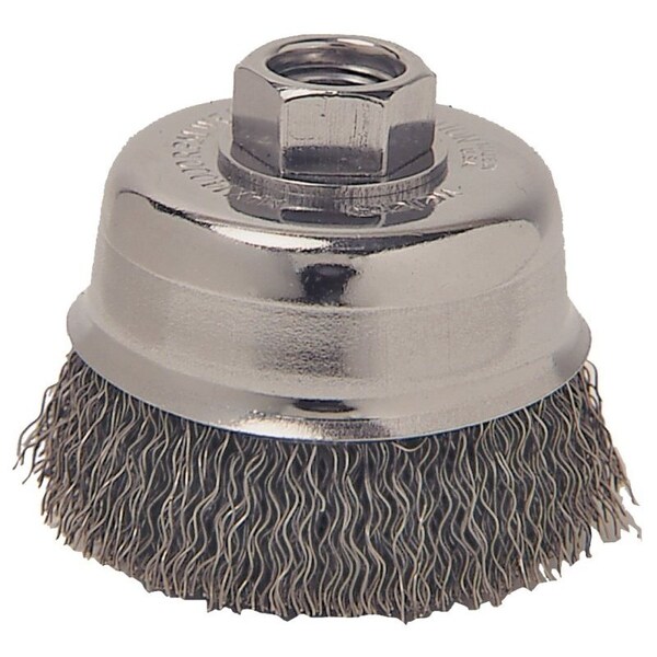 Weiler Wire Cup Brush, 5 in Dia, 5/8-11 Arbor/Shank, Carbon Steel Bristle - 36061