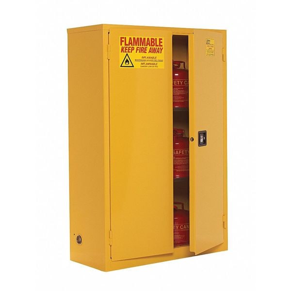 Jamco Flammables Safety Cabinet, 45 gal, 2 Shelves, Steel, 43 in W x 65 in H x 18 in D, Yellow - BM45YP