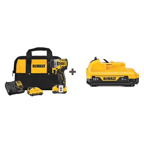 Dewalt Cordless Screwdriver Kit, Chuck Size 1/4 in, 12V, 1100 RPM, Includes Battery & Charger - DCF601F2/DCB124