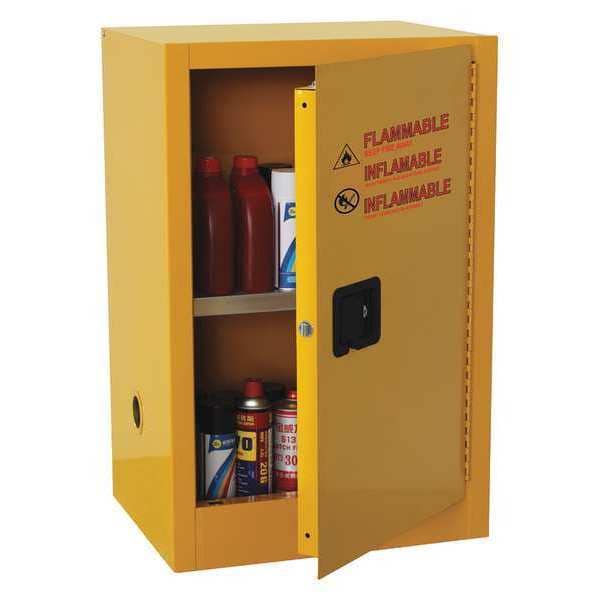 Condor Flammables Safety Cabinet, 16 gal, 1 Shelves, Steel, 23 in W x 45 1/2 in H x 18 in D, Yellow - 42X496