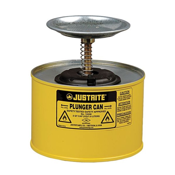 Justrite Plunger Can, 1/2 Gal., Steel, Yellow - 10218