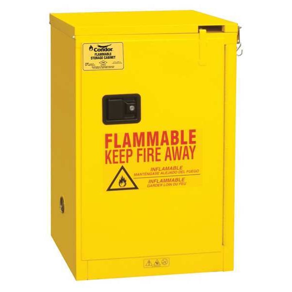 Condor Flammables Safety Cabinet, 12 gal, 1 Shelves, Steel, 23 in W x 36 1/2 in H x 18 in D, Yellow - 45AE87