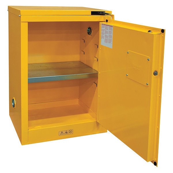 Condor Flammables Safety Cabinet, 12 gal, 1 Shelves, Steel, 23 in W x 36 1/2 in H x 18 in D, Yellow - 45AE87