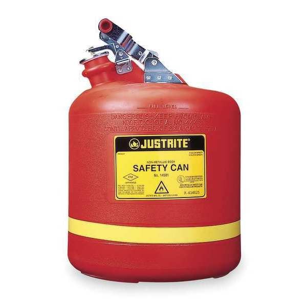 Justrite Safety Can, Polyethylene, 5 gal, Red, 12 3/4 in Dia., Flammables - 14561