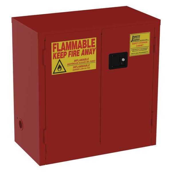 Jamco Flammables Safety Cabinet, 30 gal, 2 Shelves, Steel, 34 in W x 35 in H x 18 in D, Red - BP30RP
