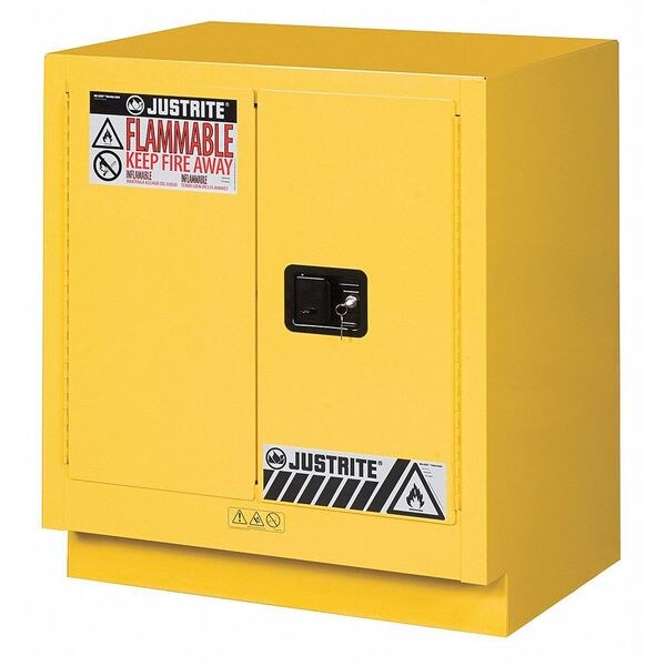 Justrite Flammables Safety Cabinet, 19 gal, 1 Shelves, Steel, 30 in W x 35-3/4" H x 21-5/8 in D, Yellow - 883000