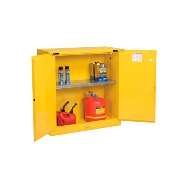 Justrite 30 gal, 1 Shelves, 18-Gauge Steel, 43 in W x 44 in H x 18 in D, Yellow - 893020