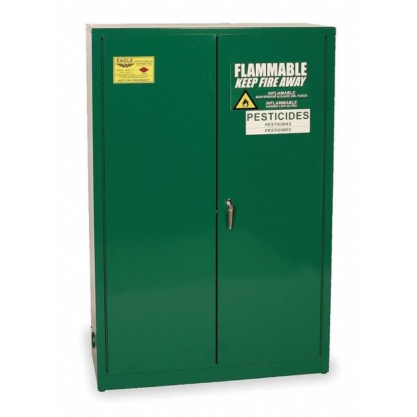 Eagle Mfg Pesticides Safety Cabinet, 45 gal, 2 Shelves, Steel, 43 in W x 65 in H x 18 in D, Green - PEST47X