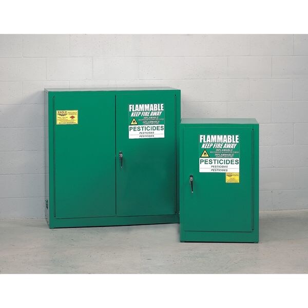 Eagle Mfg Pesticides Safety Cabinet, 45 gal, 2 Shelves, Steel, 43 in W x 65 in H x 18 in D, Green - PEST47X