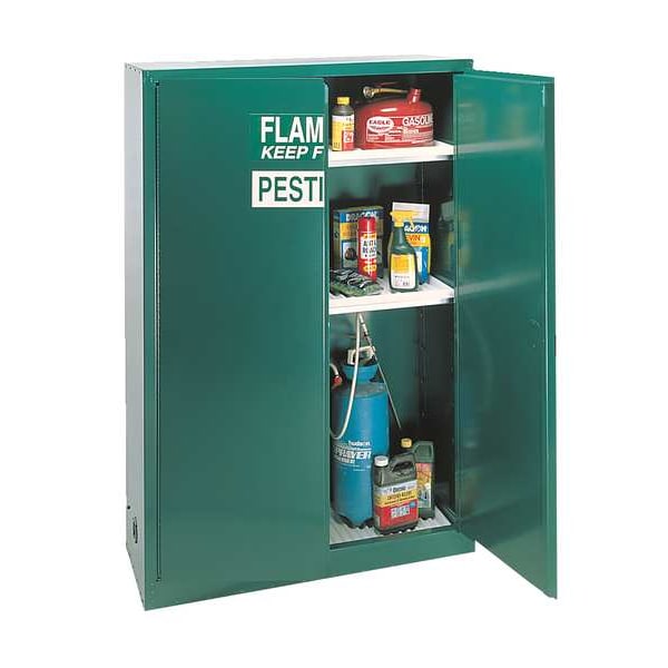 Eagle Mfg Pesticides Safety Cabinet, 45 gal, 2 Shelves, Steel, 43 in W x 65 in H x 18 in D, Green - PEST47X