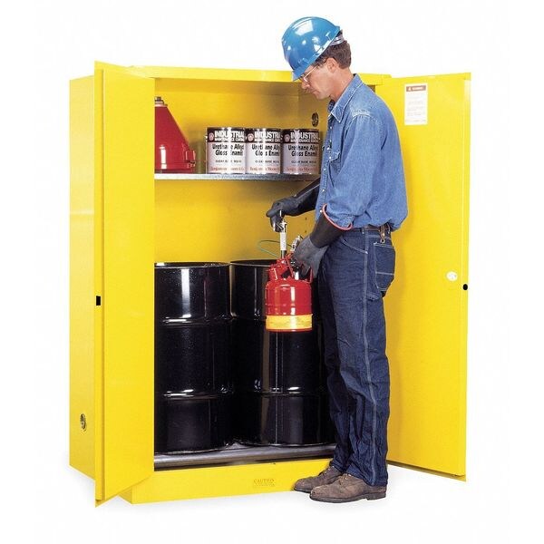 Justrite Flammables Safety Cabinet, 60 gal [(2) 30-gal Drums], 1 Shelves, Steel, 43 in W x 65 in H x 34 in D - 899060