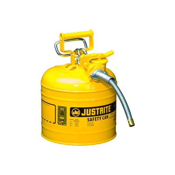 Justrite Safety Can, Steel, 2 gal, Yellow, 9 1/2 in Dia. - 7220220