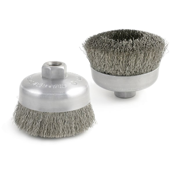 Brush Research Manufacturing BUC314 Wire Cup Brush 3" Diameter, 1" Trim Length, 5/8-11 Arbor Hole, .014 Hi-Temp Carbon Steel - BUC314