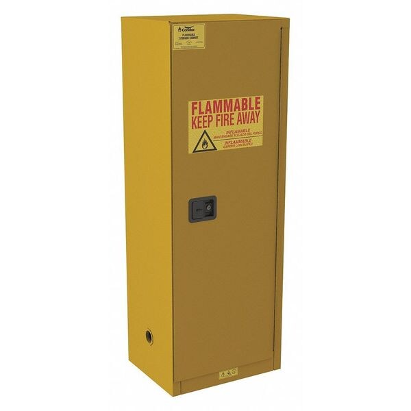 Condor Flammables Safety Cabinet, 24 gal, 3 Shelves, Steel, 23 in W x 65 in H x 18 in D, Yellow - 491M67