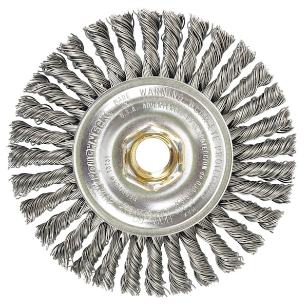 Weiler ROUGHNECK MAX 4" Wire Wheel, .020" Steel Fill, 5/8"-11 UNC Nut - 13131