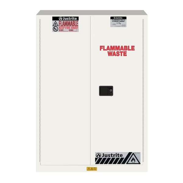 Justrite Flammable Liquid Safety Cabinet, 45 gal, 2 Shelves, Galvanized Steel, 43 in W x 65" H x 18 in D - 8945253