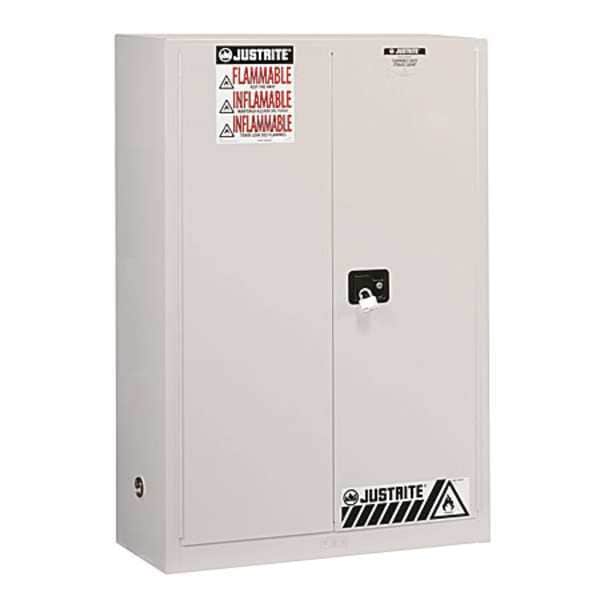 Justrite Flammables Safety Cabinet, 60 gal, 2 Shelves, Steel, 34 in W x 65 in H x 34 in D, White - 896025